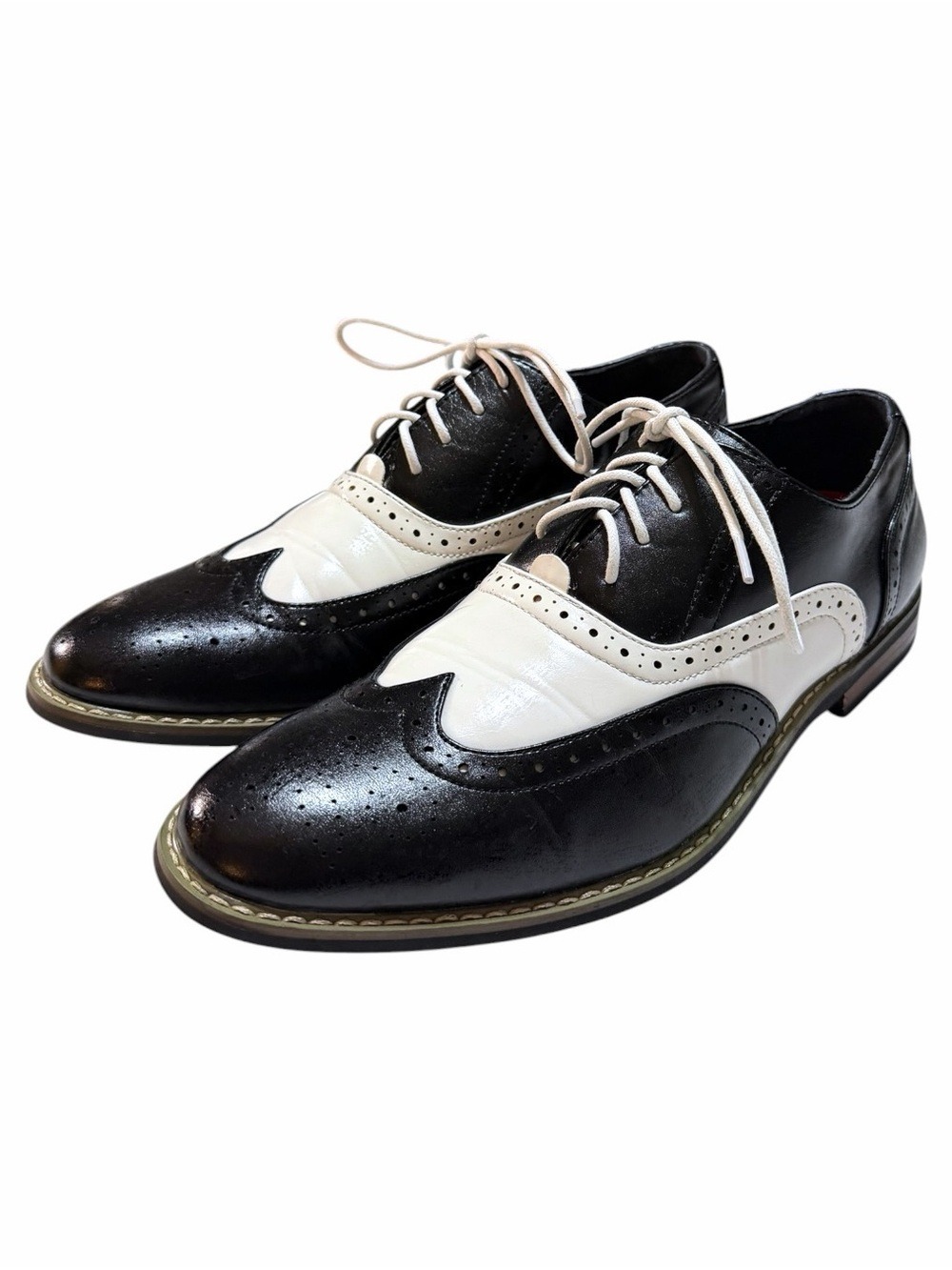 Enzo Romeo Leather Size 9 Men's 1920’s Retro Black & White Dress Shoe